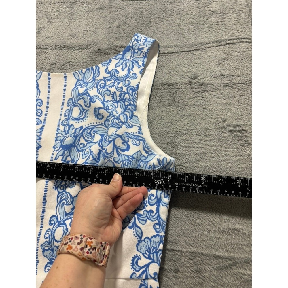 Lilly Pulitzer Dress Womens 12 Blue White Floral Sleeveless A Line Preppy - Picture 7 of 13